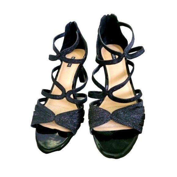 New ALEX MARIE Shoes Heels Stilettos Black Sparkle Strappy Open-toe Formal  Dress